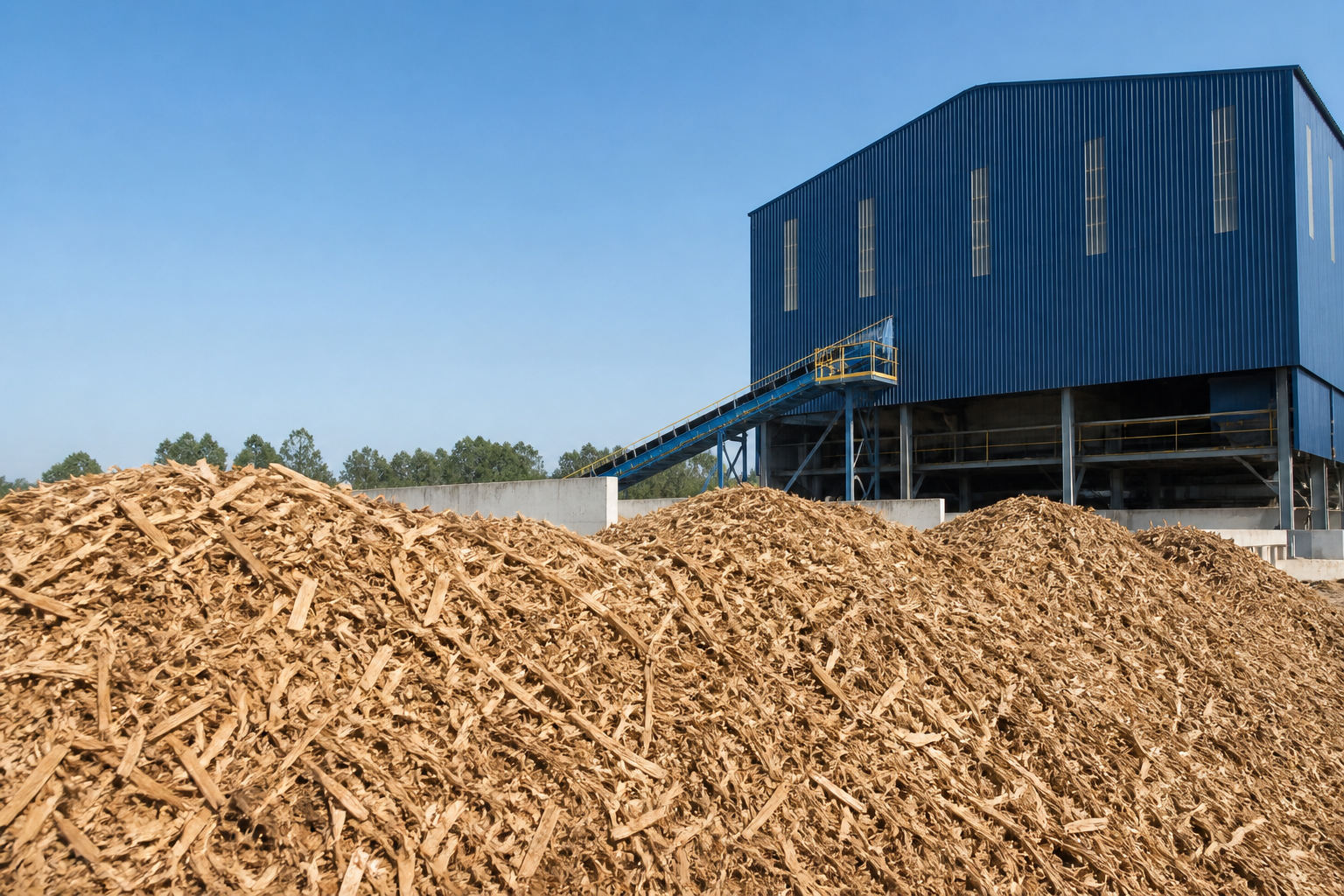 Biomass material at an industrial facility