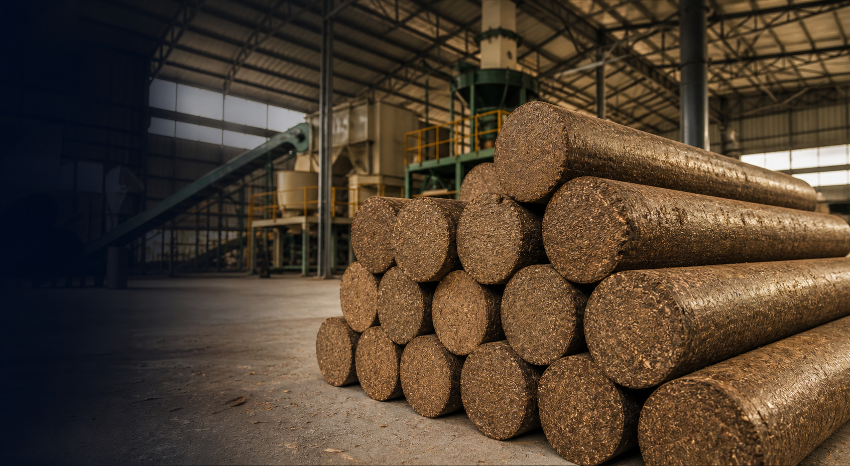 Solid biomass briquettes without centre holes at a modern processing facility