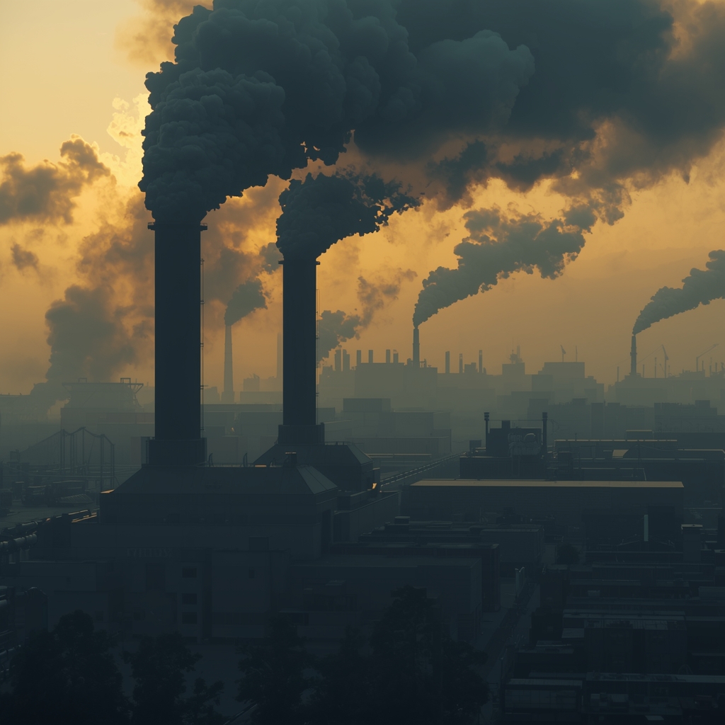 Industrial factory chimneys emitting coal smoke — air pollution
