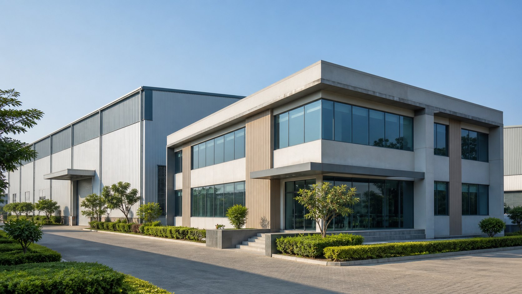 Representative modern industrial office and production facility
