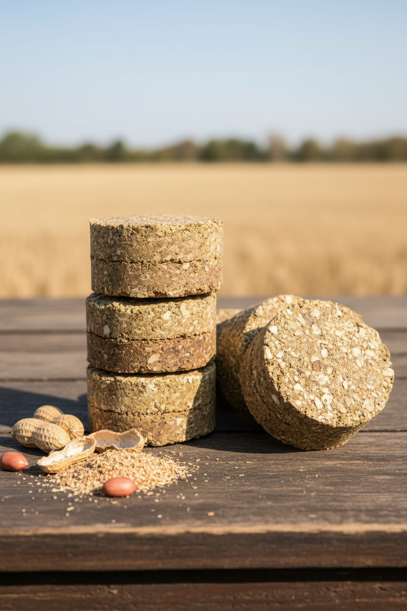 Groundnut briquettes — compressed groundnut shell biomass fuel