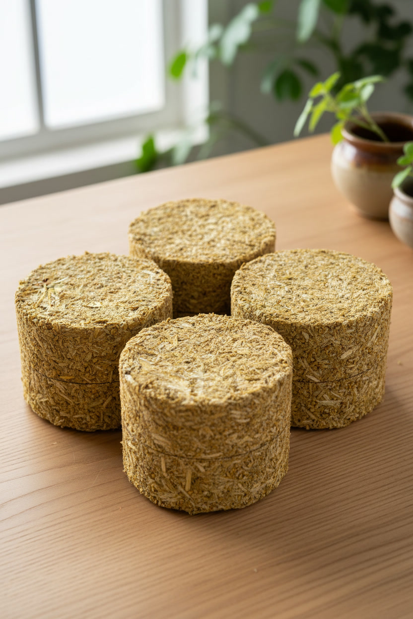 Mustard briquettes — compressed agricultural biomass fuel