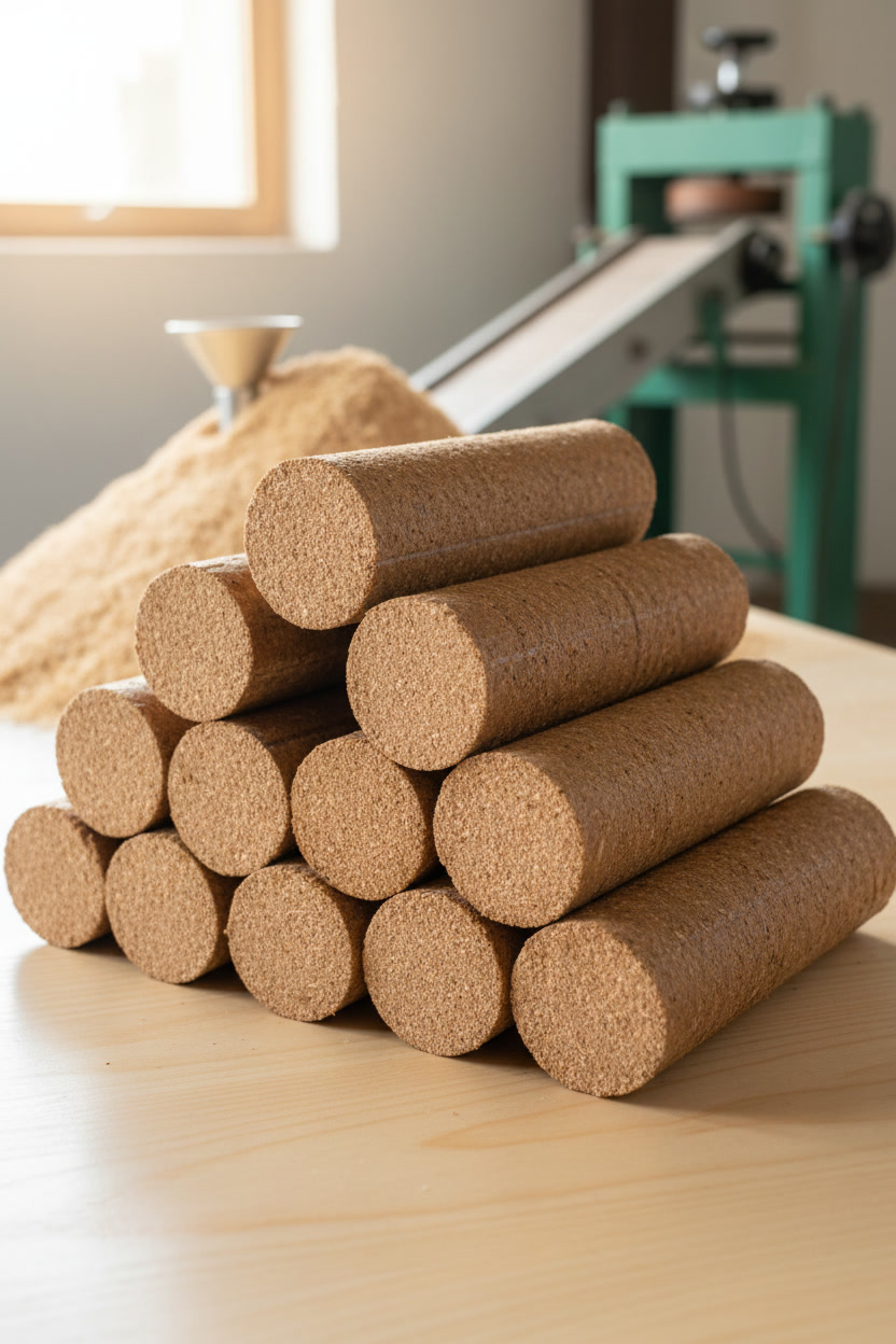 Sawdust briquettes — compressed sawdust biomass fuel